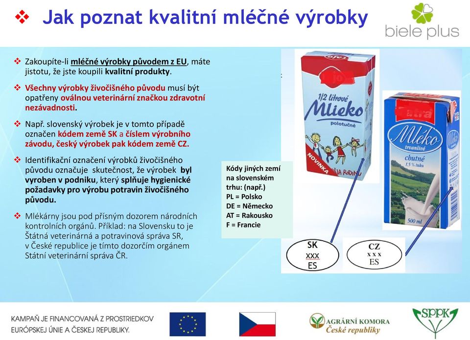 slovenský výrobek je v tomto případě označen kódem země SK a číslem výrobního závodu, český výrobek pak kódem země CZ.