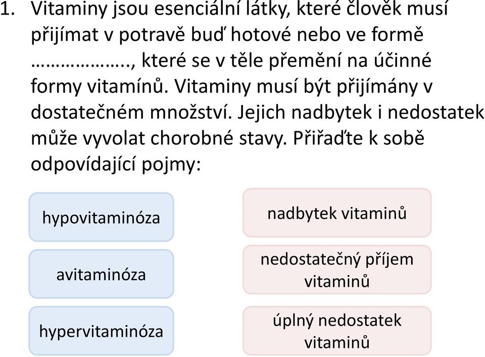 Vitaminy musí být přijímány v dostatečném množství.