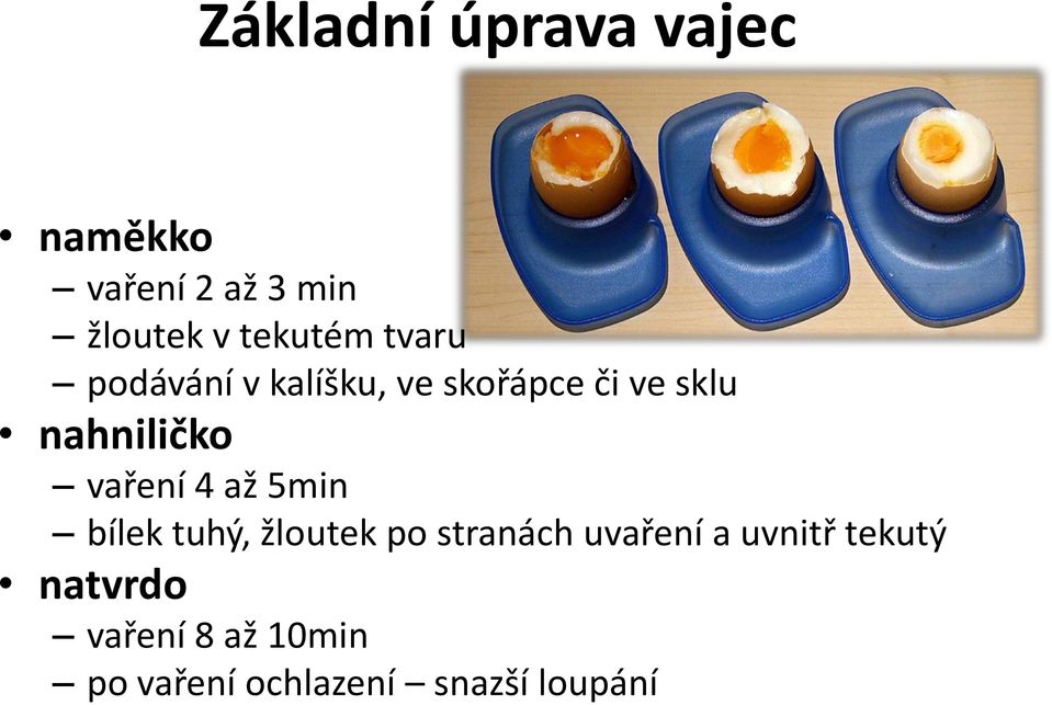 nahniličko vaření 4 až 5min bílek tuhý, žloutek po stranách