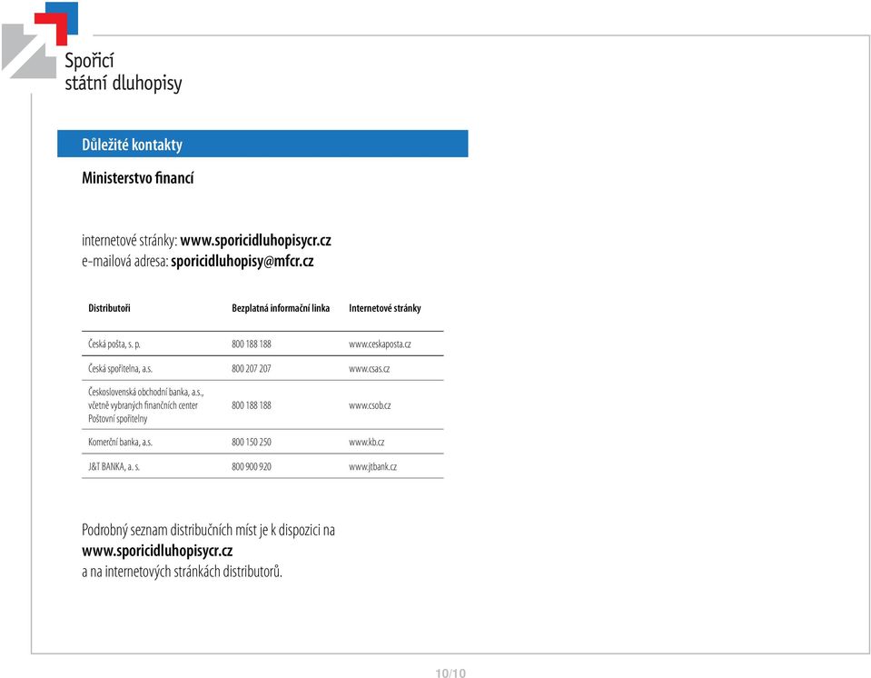 csas.cz Československá obchodní banka, a.s., včetně vybraných finančních center Poštovní spořitelny 800 188 188 www.csob.cz Komerční banka, a.s. 800 150 250 www.