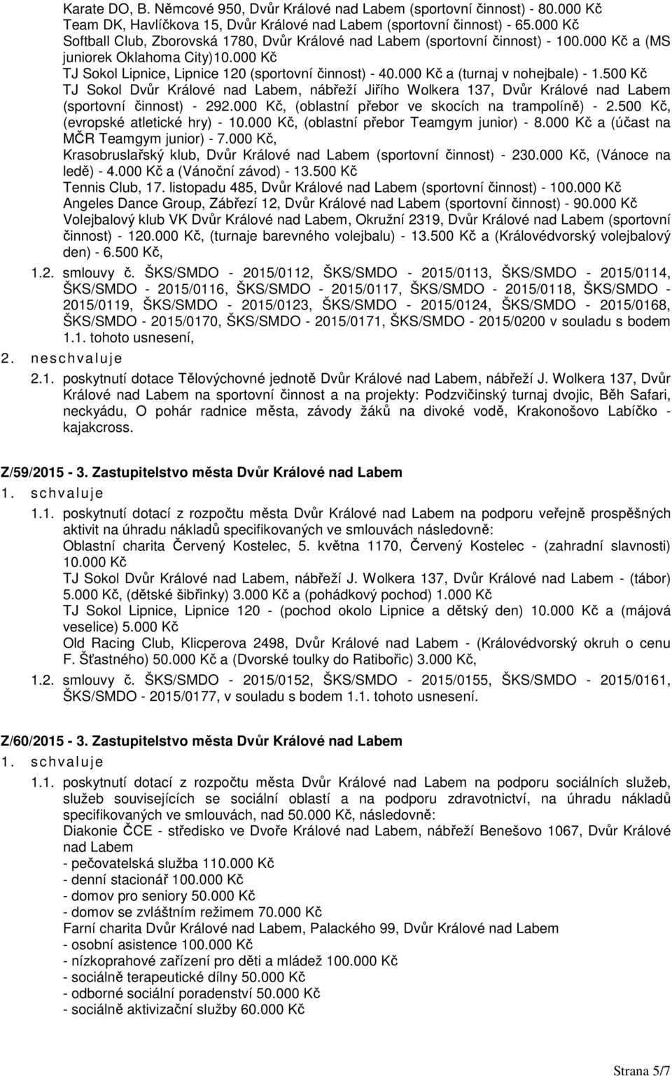 000 Kč a (turnaj v nohejbale) - 1.500 Kč TJ Sokol Dvůr Králové nad Labem, nábřeží Jiřího Wolkera 137, Dvůr Králové nad Labem (sportovní činnost) - 292.