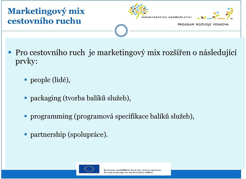 (lidé), packaging (tvorba balíků služeb), programming