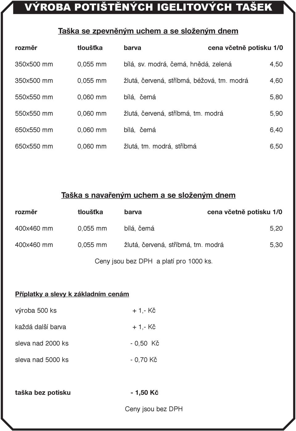 modrá 5,90 650x550 mm 0,060 mm bílá, ãerná 6,40 650x550 mm 0,060 mm žlutá, tm.