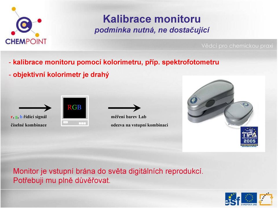 spektrofotometru - objektivní kolorimetr je drahý r, g, b řídící signál číselné