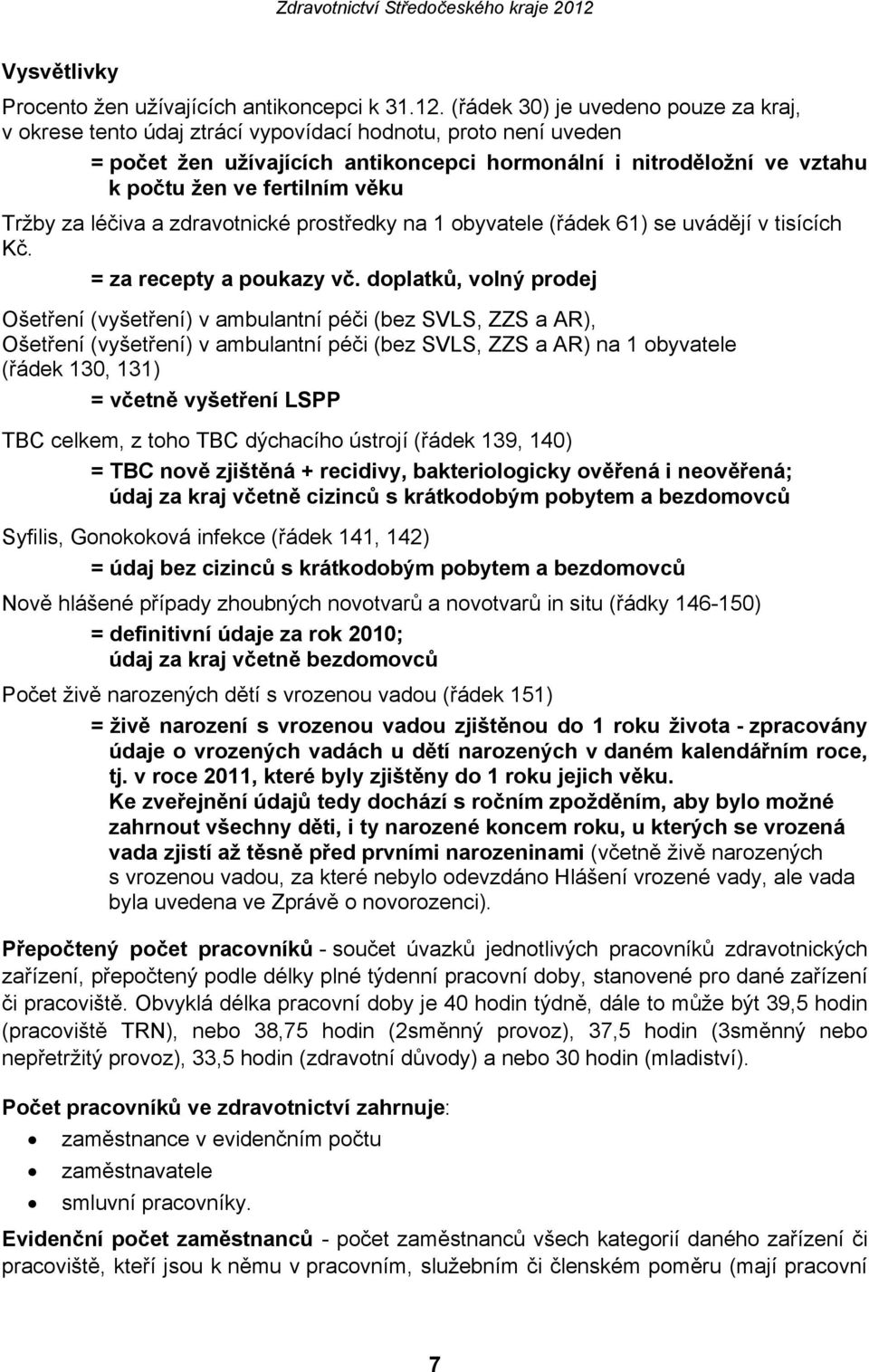 věku Tržby za léčiva a zdravotnické prostředky na 1 obyvatele (řádek 61) se uvádějí v tisících Kč. = za recepty a poukazy vč.