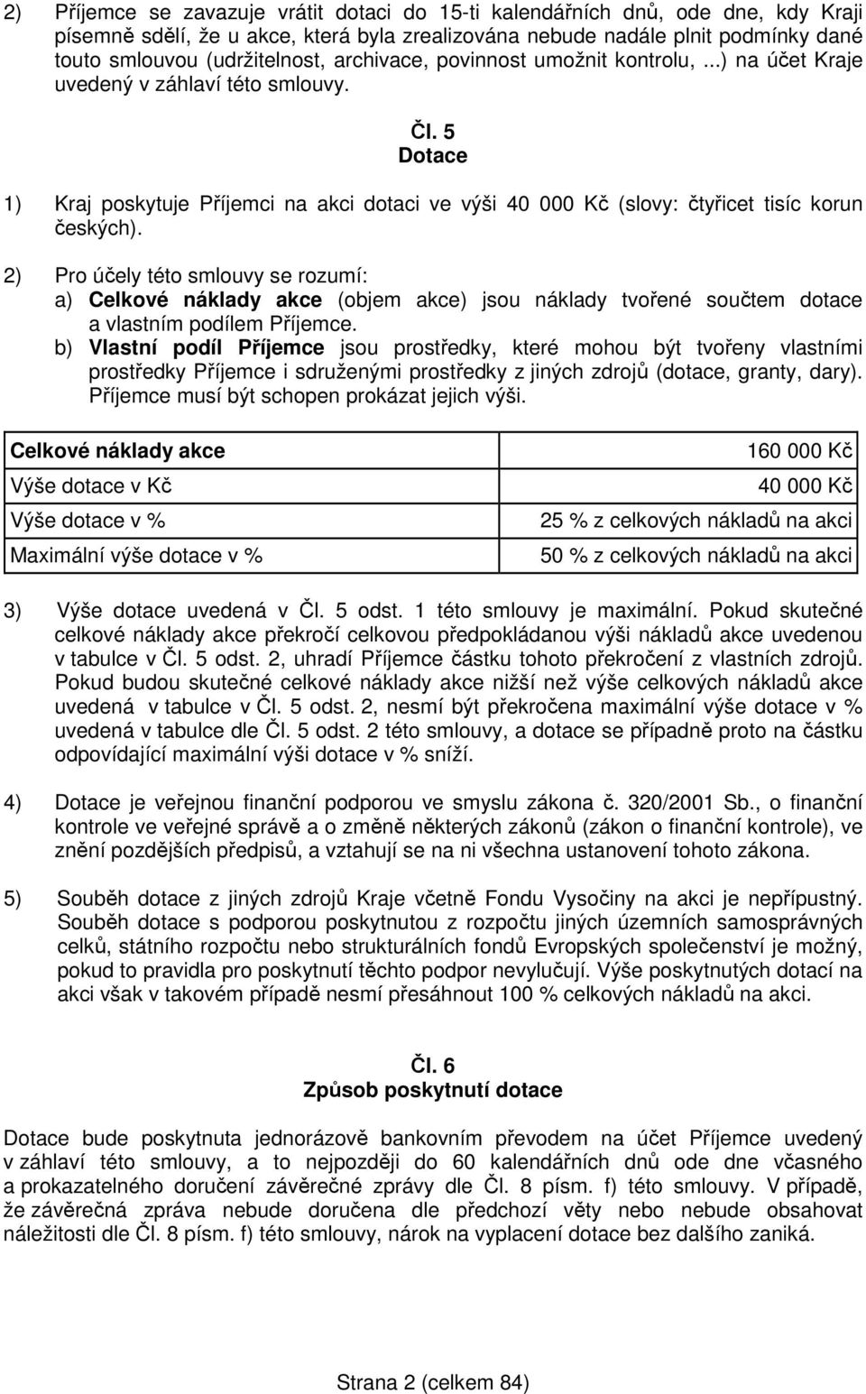 2) Pro účely této smlouvy se rozumí: a) Celkové náklady akce (objem akce) jsou náklady tvořené součtem dotace a vlastním podílem Příjemce.