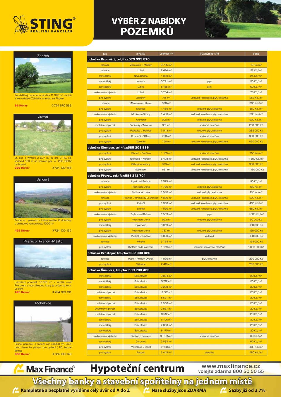 m² plyn 60 Kč/m² Zemědělský pozemek o výměře 11 346 m 2, nachází se nedaleko Zábřeha směrem na Pivonín.