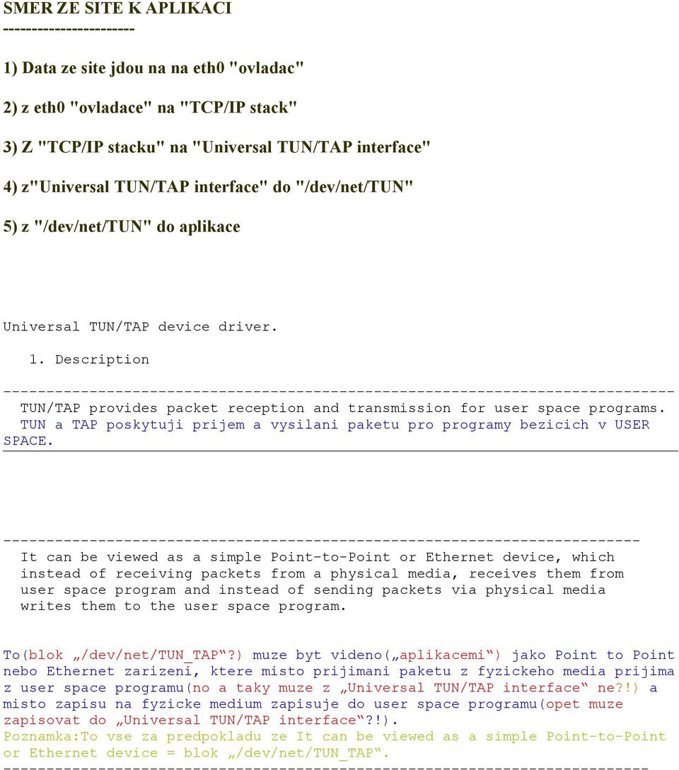Description ------------------------------------------------------------------------------ TUN/TAP provides packet reception and transmission for user space programs.