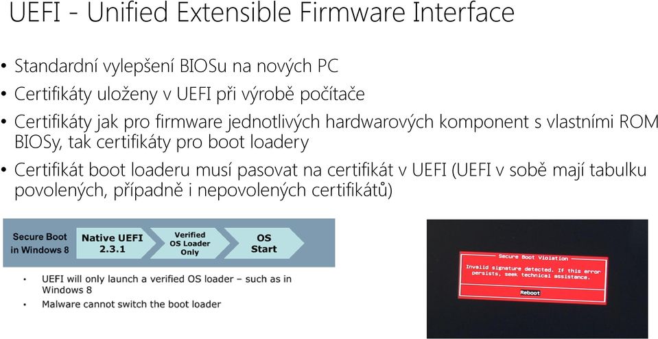 komponent s vlastními ROM BIOSy, tak certifikáty pro boot loadery Certifikát boot loaderu musí