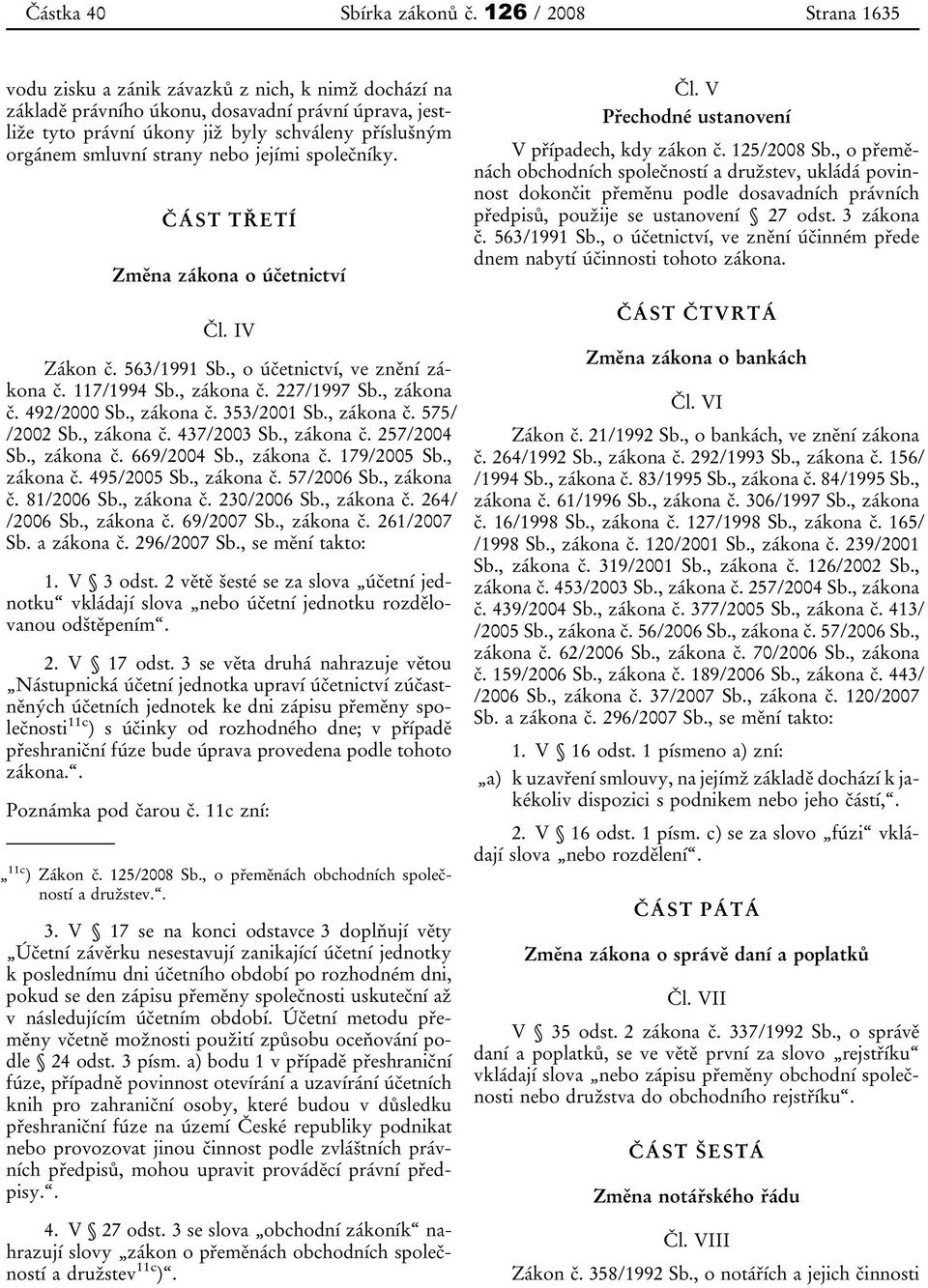 strany nebo jejími společníky. ČÁST TŘETÍ Změna zákona o účetnictví Čl. IV Zákon č. 563/1991 Sb., o účetnictví, ve znění zákona č. 117/1994 Sb., zákona č. 227/1997 Sb., zákona č. 492/2000 Sb.