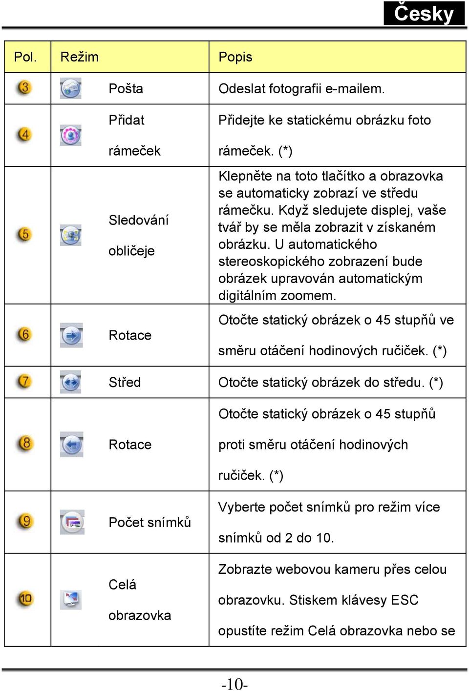 U automatického stereoskopického zobrazení bude obrázek upravován automatickým digitálním zoomem. Otočte statický obrázek o 45 stupňů ve směru otáčení hodinových ručiček.