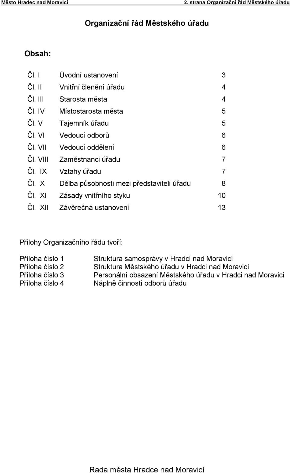 X Dělba působnosti mezi představiteli úřadu 8 Čl. XI Zásady vnitřního styku 10 Čl.