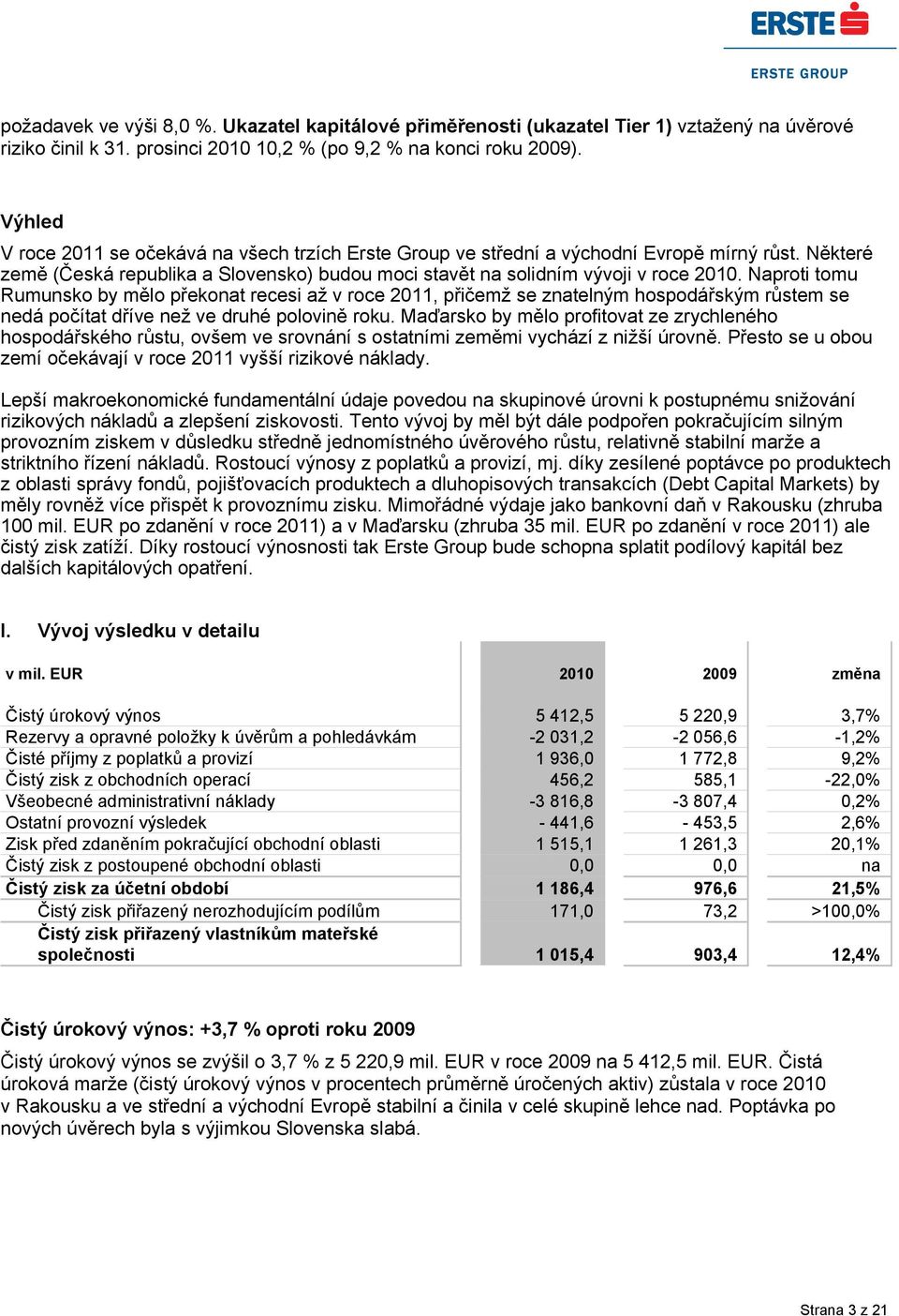 Naproti tomu Rumunsko by mělo překonat recesi až v roce 2011, přičemž se znatelným hospodářským růstem se nedá počítat dříve než ve druhé polovině roku.