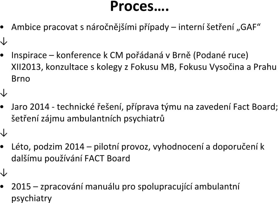 ruce) XII2013, konzultace s kolegy z Fokusu MB, Fokusu Vysočina a Prahu Brno Jaro 2014 -technické řešení,