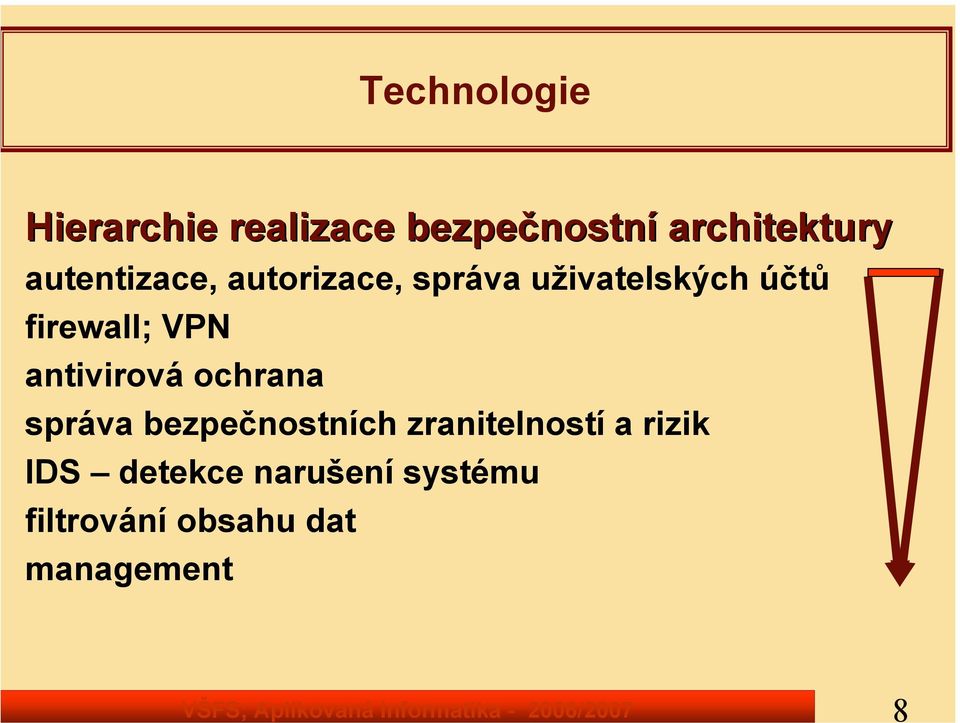 uživatelských účtů firewall; VPN antivirová ochrana správa