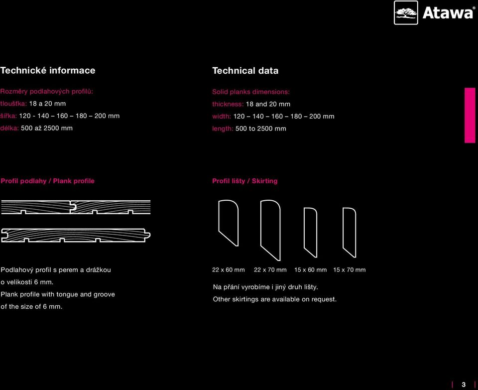 profile Profil lišty / Skirting Podlahový profil s perem a drážkou o velikosti 6 mm.