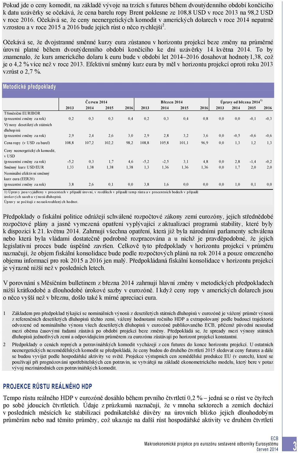 Očekává se, že dvojstranné směnné kurzy eura zůstanou v horizontu projekcí beze změny na průměrné úrovni platné během dvoutýdenního období končícího ke dni uzávěrky 14. května 2014.