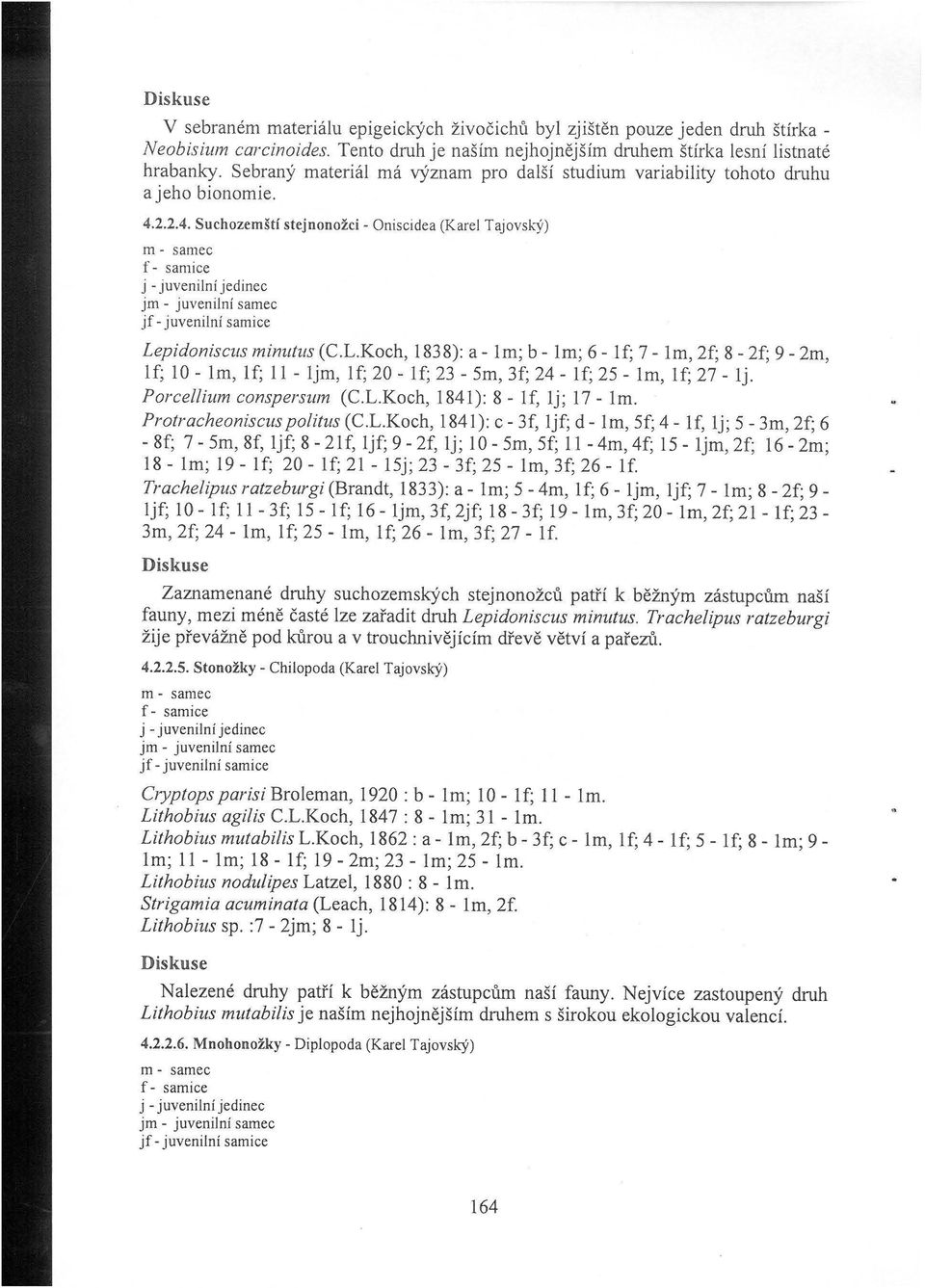 2.2.4. Suchozemští stejnonožci- Oniscidea (Karel Tajovský) m- samec f- samice j -juvenilní jedinec jm - juvenilní samec jf- juvenilní samice Le