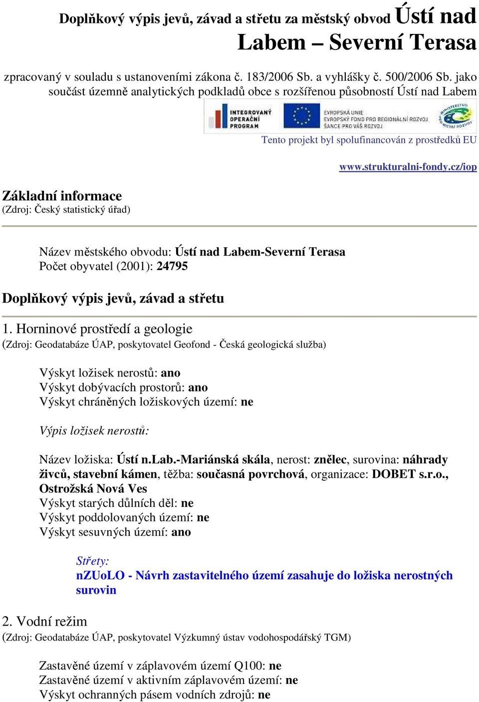 strukturalni-fondy.cz/iop Název městského obvodu: Ústí nad Labem-Severní Terasa Počet obyvatel (2001): 24795 Doplňkový výpis jevů, závad a střetu 1.