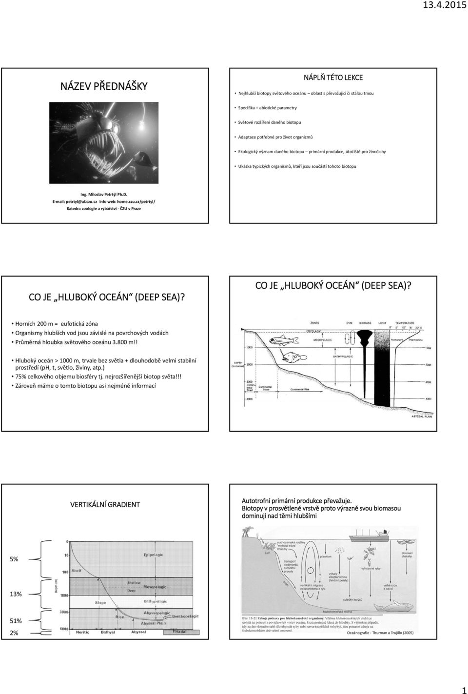 cz Info web: home.czu.cz/petrtyl/ Katedra zoologie a rybářství ČZU v Praze CO JE HLUBOKÝ OCEÁN (DEEP SEA)?