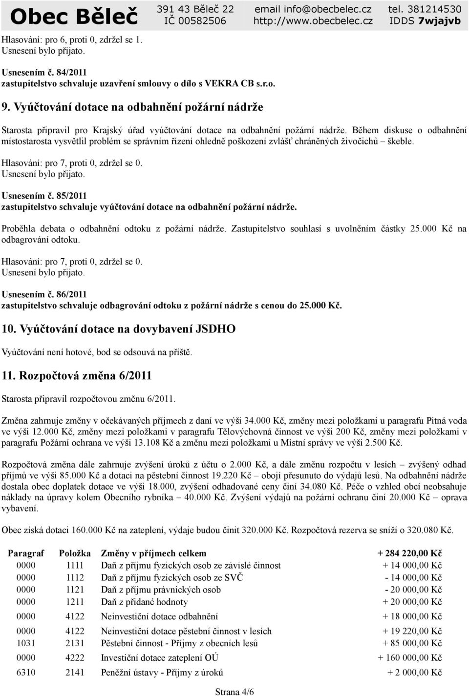 Během diskuse o odbahnění místostarosta vysvětlil problém se správním řízení ohledně poškození zvlášť chráněných živočichů škeble. Usnesením č.