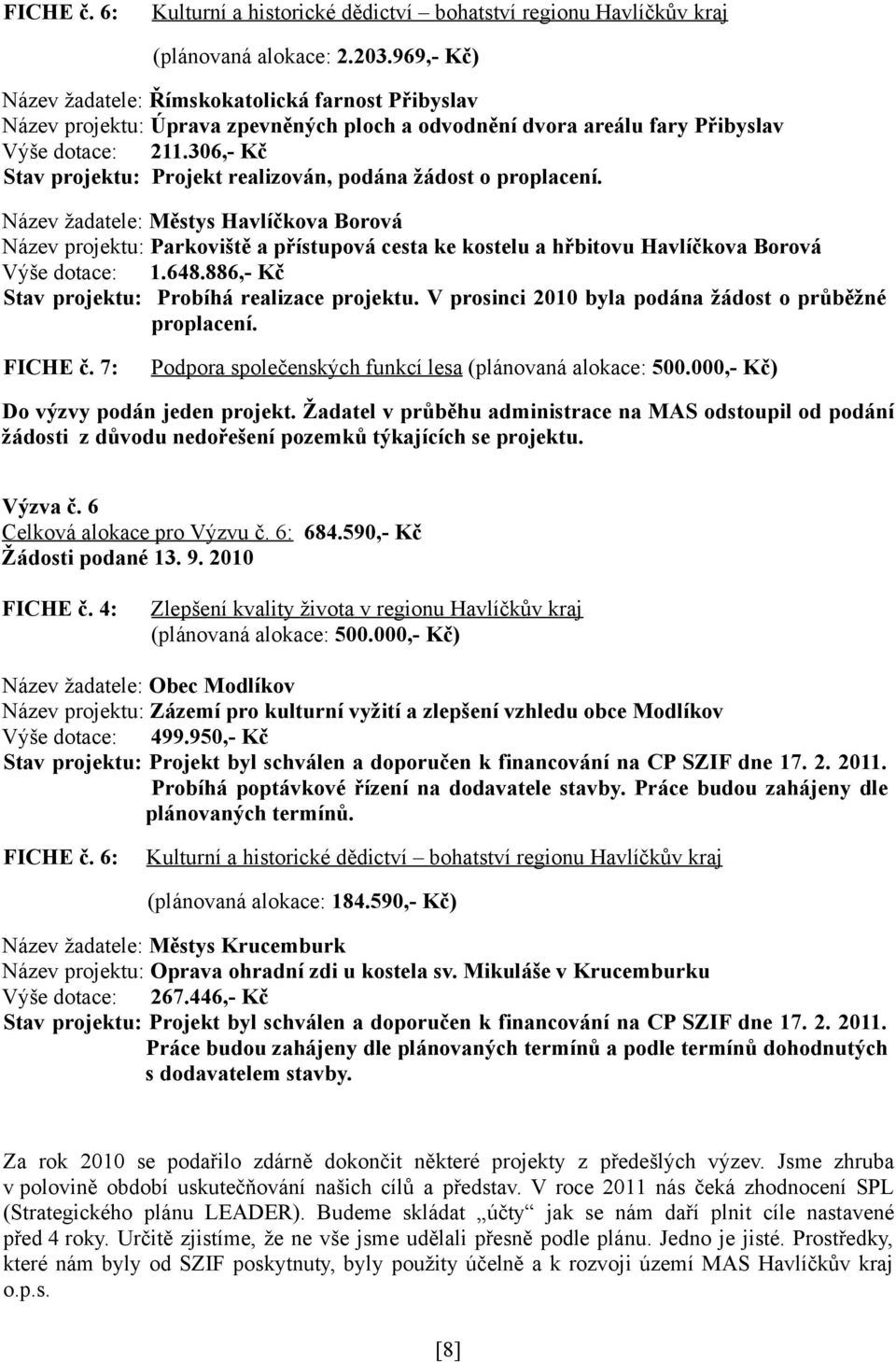 306,- Kč Stav projektu: Projekt realizován, podána žádost o proplacení.