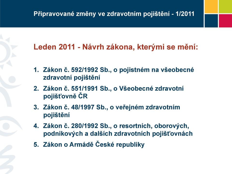 , o Všeobecné zdravotní pojišťovně ČR 3. Zákon č. 48/1997 Sb.
