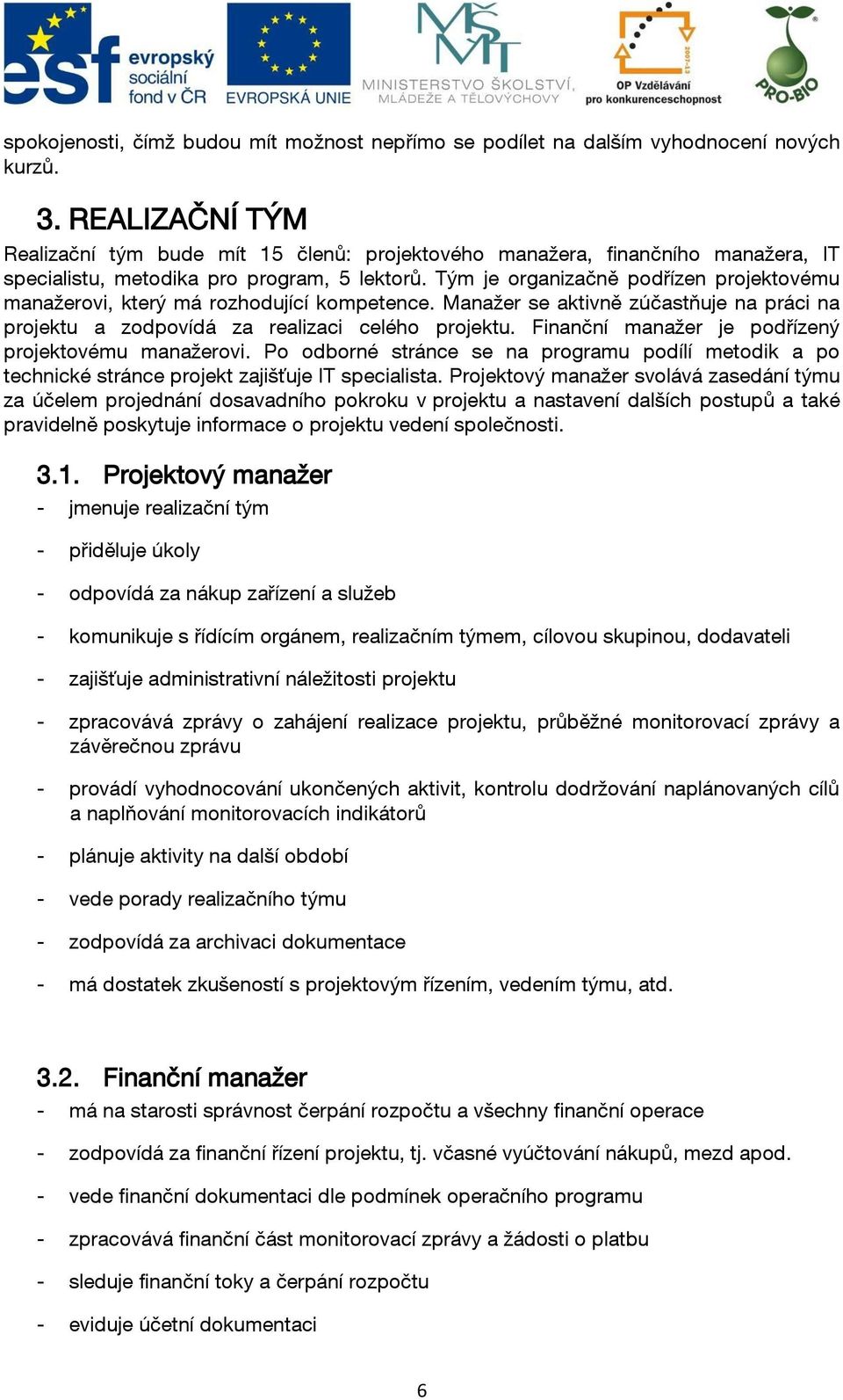 Tým je organizačně podřízen projektovému manažerovi, který má rozhodující kompetence. Manažer se aktivně zúčastňuje na práci na projektu a zodpovídá za realizaci celého projektu.