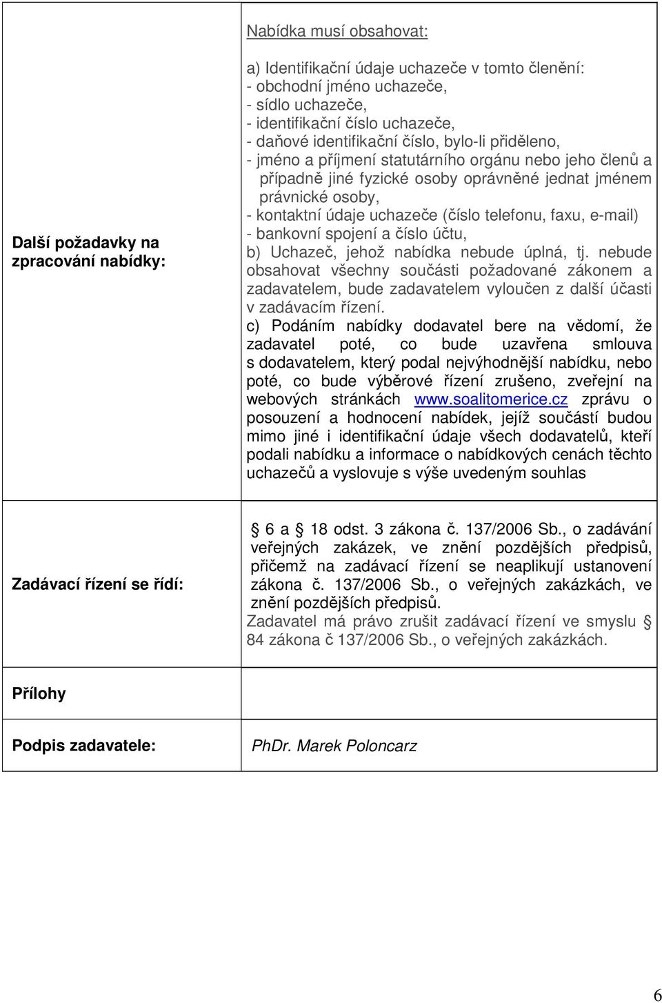 telefonu, faxu, e-mail) - bankovní spojení a číslo účtu, b) Uchazeč, jehož nabídka nebude úplná, tj.