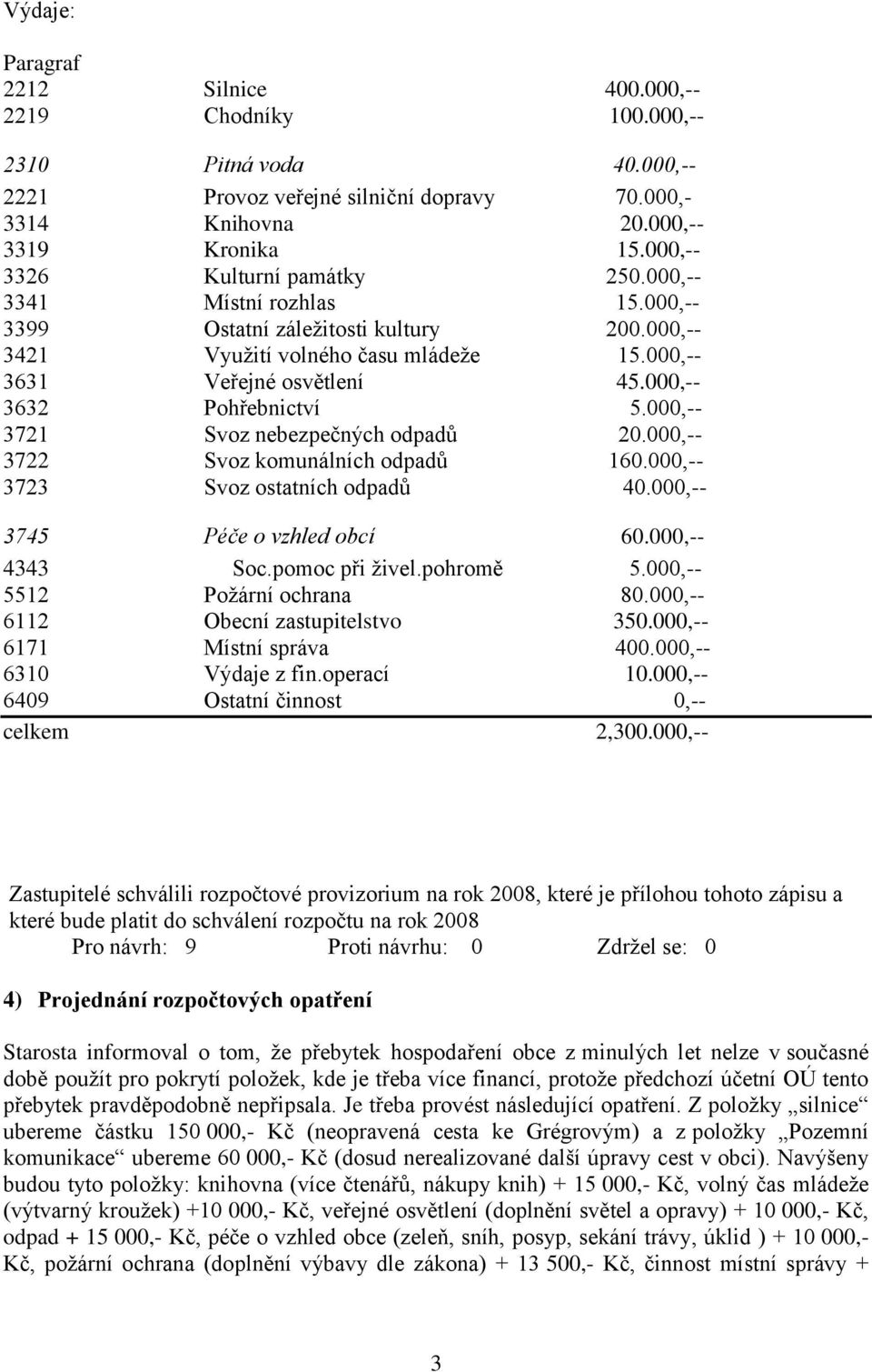 000,-- 3632 Pohřebnictví 5.000,-- 3721 Svoz nebezpečných odpadů 20.000,-- 3722 Svoz komunálních odpadů 160.000,-- 3723 Svoz ostatních odpadů 40.000,-- 3745 Péče o vzhled obcí 60.000,-- 4343 Soc.