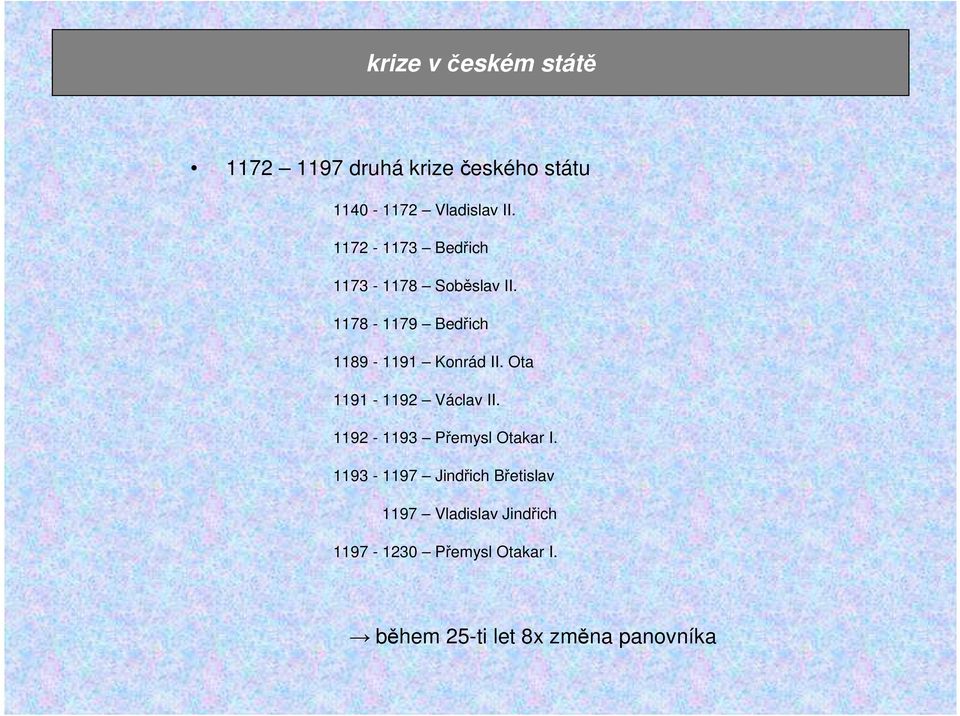 Ota 1191-1192 Václav II. 1192-1193 Přemysl Otakar I.