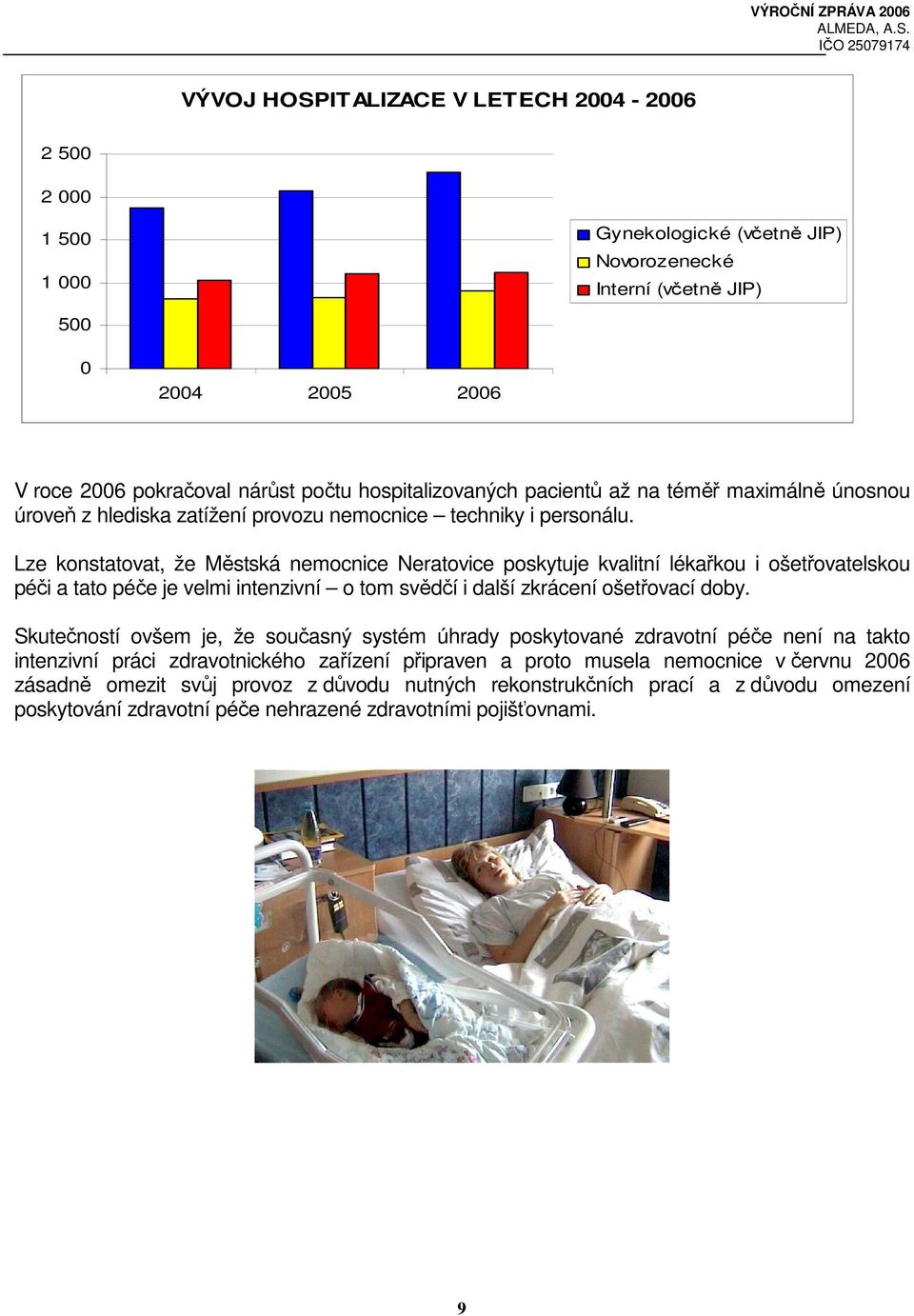 Lze konstatovat, že Městská nemocnice Neratovice poskytuje kvalitní lékařkou i ošetřovatelskou péči a tato péče je velmi intenzivní o tom svědčí i další zkrácení ošetřovací doby.
