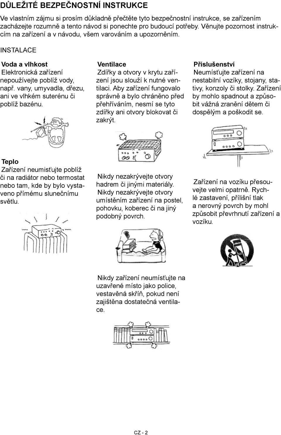 vany, umyvadla, dřezu, ani ve vlhkém suterénu či poblíž bazénu. Ventilace Zdířky a otvory v krytu zařízení jsou slouží k nutné ventilaci.