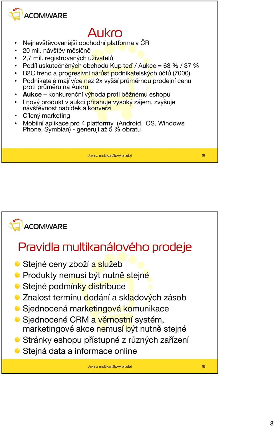 cenu proti průměru na Aukru Aukce konkurenční výhoda proti běžnému eshopu I nový produkt v aukci přitahuje vysoký zájem, zvyšuje návštěvnost nabídek a konverzi Cílený marketing Mobilní aplikace pro 4