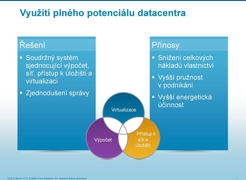Virtualizace Přínosy Snížení celkových nákladů vlastnictví Vyšší