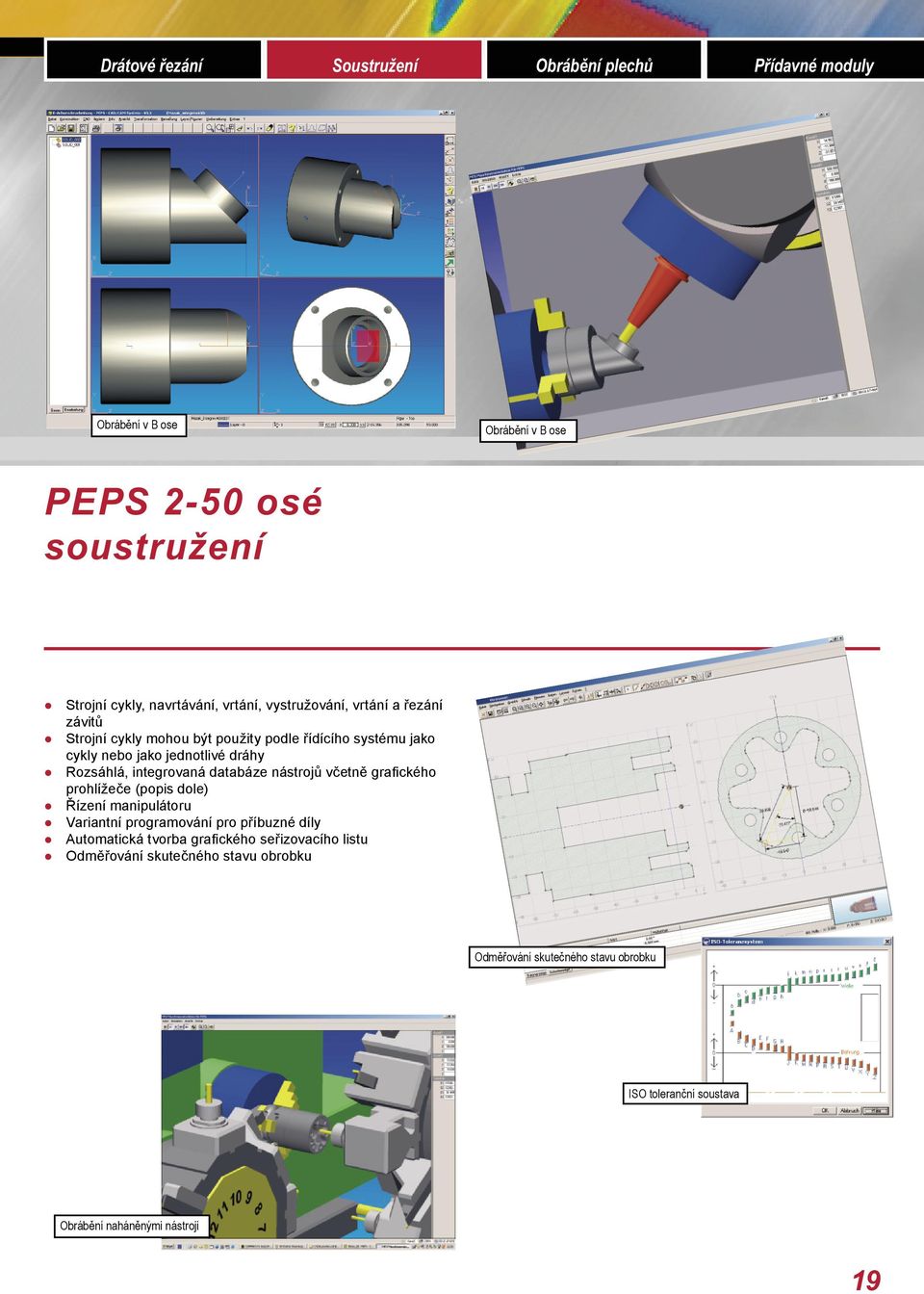 jednotlivé dráhy Rozsáhlá, integrovaná databáze nástrojů včetně grafi ckého prohlížeče (popis dole) Řízení manipulátoru Variantní programování pro příbuzné díly