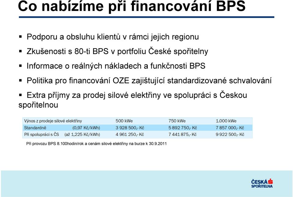 financování OZE zajištující standardizované schvalování Extra příjmy za prodej silové elektřiny ve