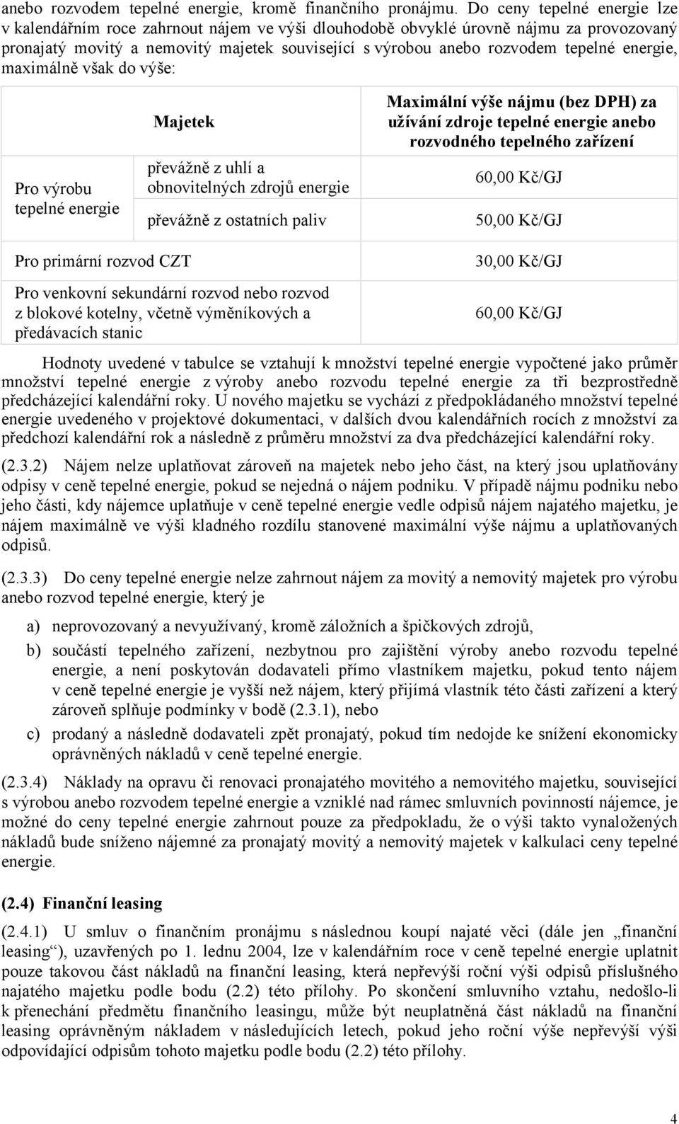 energie, maximálně však do výše: Pro výrobu tepelné energie Majetek převážně z uhlí a obnovitelných zdrojů energie převážně z ostatních paliv Maximální výše nájmu (bez DPH) za užívání zdroje tepelné