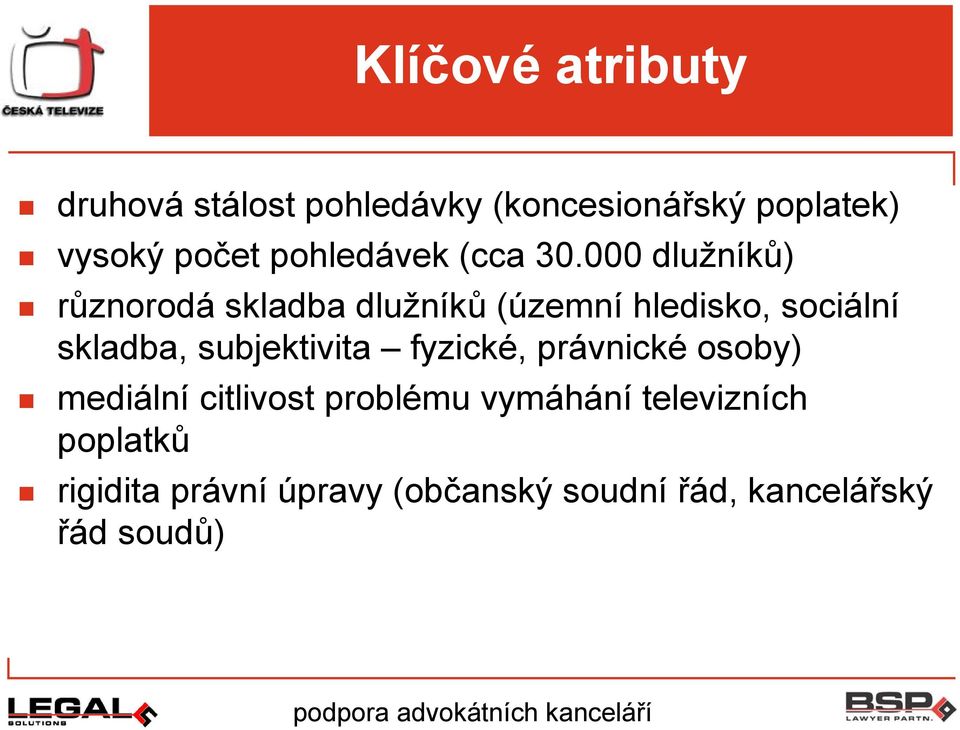 000 dlužníků) různorodá skladba dlužníků (územní hledisko, sociální skladba,