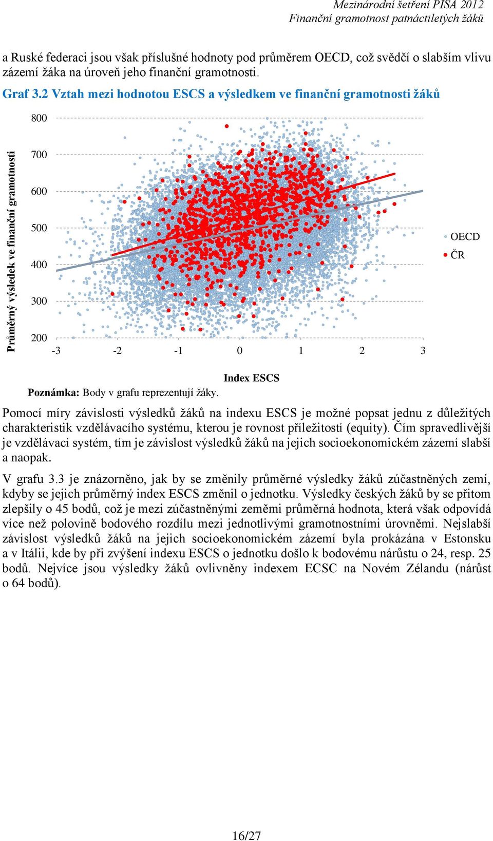 Pomocí míry závislosti výsledků žáků na indexu ESCS je možné popsat jednu z důležitých charakteristik vzdělávacího systému, kterou je rovnost příležitostí (equity).