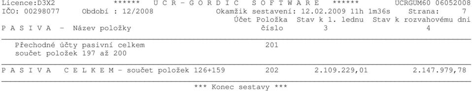 2009 11h 1m36s Strana: 7 P A S I V A - Název položky číslo 3 4