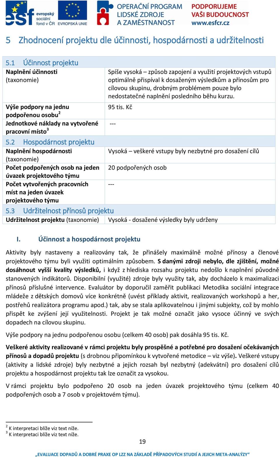 2 Hospodárnost projektu Naplnění hospodárnosti (taxonomie) Počet podpořených osob na jeden úvazek projektového týmu Počet vytvořených pracovních míst na jeden úvazek projektového týmu Spíše vysoká