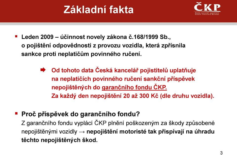 Od tohoto data Česká kancelář pojistitelů uplatňuje na neplatičích povinného ručení sankční příspěvek nepojištěných do garančního fondu ČKP.