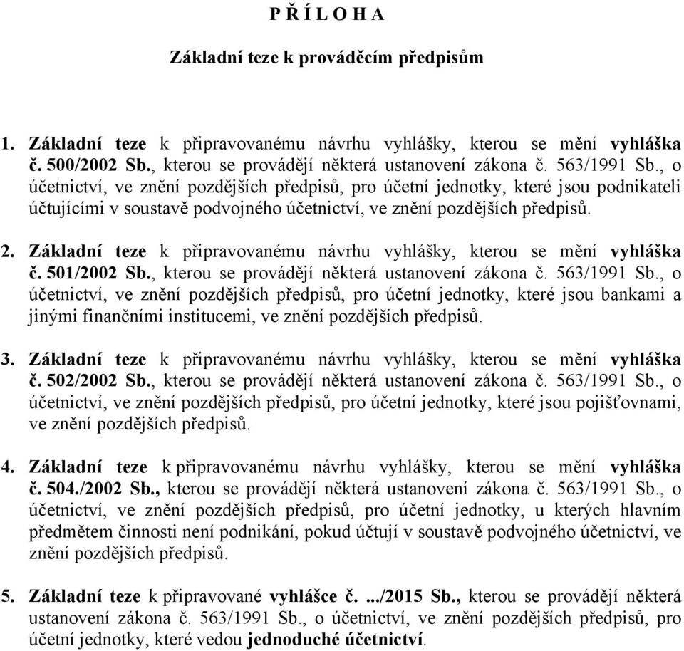 Základní teze k připravovanému návrhu vyhlášky, kterou se mění vyhláška č. 501/2002 Sb., kterou se provádějí některá ustanovení zákona č. 563/1991 Sb.