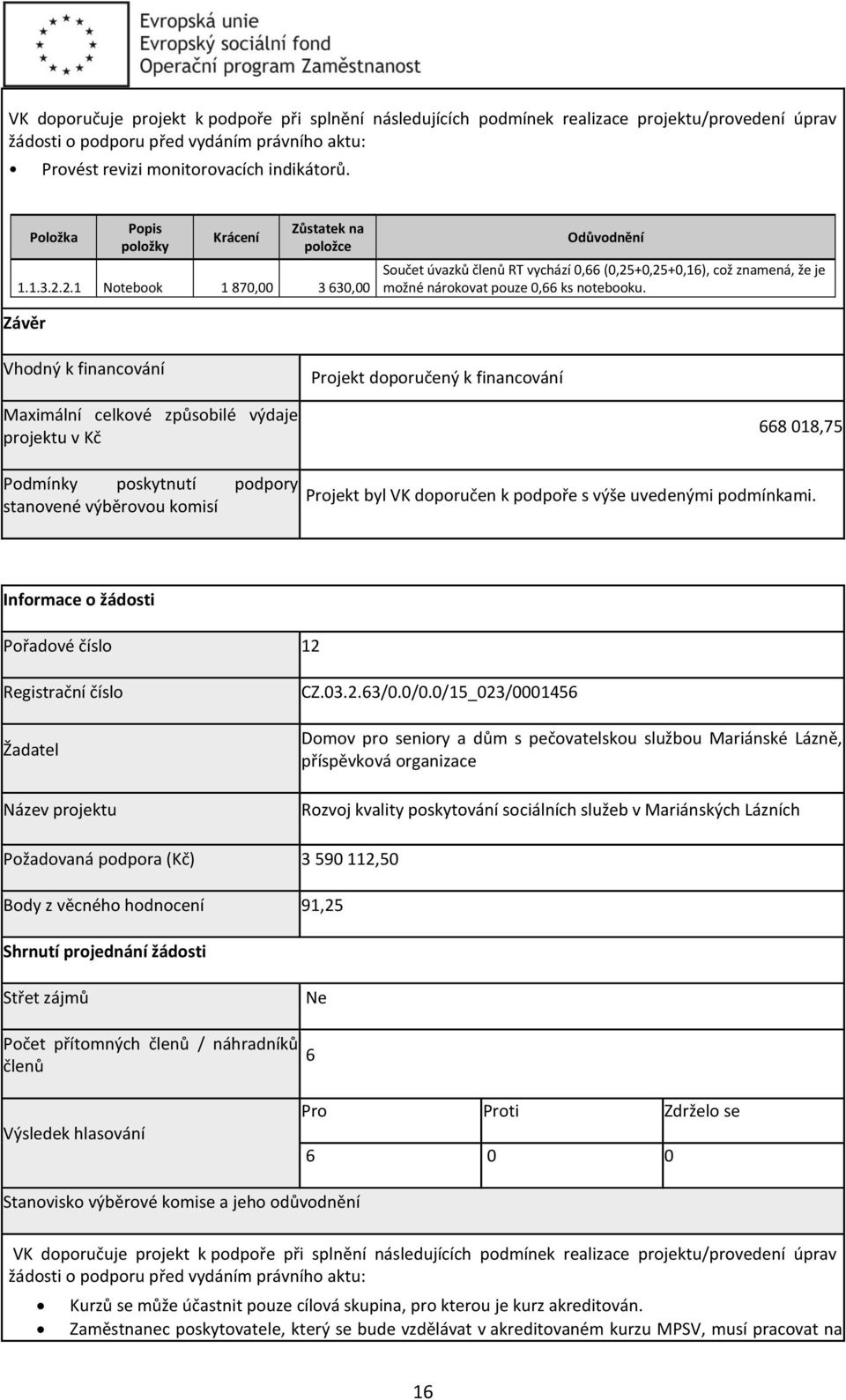 Projekt doporučený k financování 8 018,75 Informace o žádosti Pořadové číslo 12 CZ.03.2.3/0.0/0.
