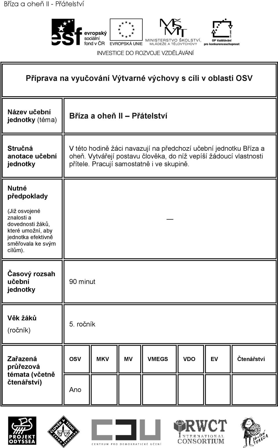 Příprava na vyučování Výtvarné výchovy s cíli v oblasti OSV. Bříza a oheň II  Přátelství - PDF Free Download