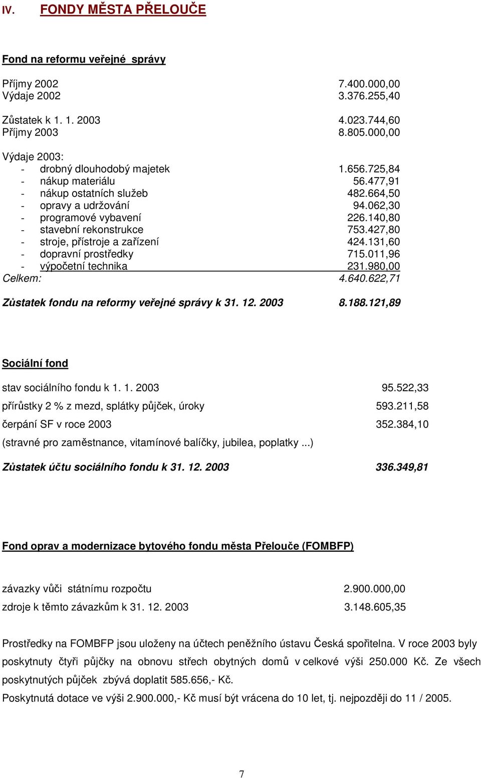 140,80 - stavební rekonstrukce 753.427,80 - stroje, přístroje a zařízení 424.131,60 - dopravní prostředky 715.011,96 - výpočetní technika 231.980,00 Celkem: 4.640.