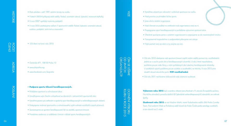 123 členů na konci roku 2015 Ovčárská 471, 108 00 Praha 10 www.skvpraha.org www.facebook.com/skvpraha VIZE ČÍM SE LIŠÍME OD JINÝCH ORGANIZACÍ?