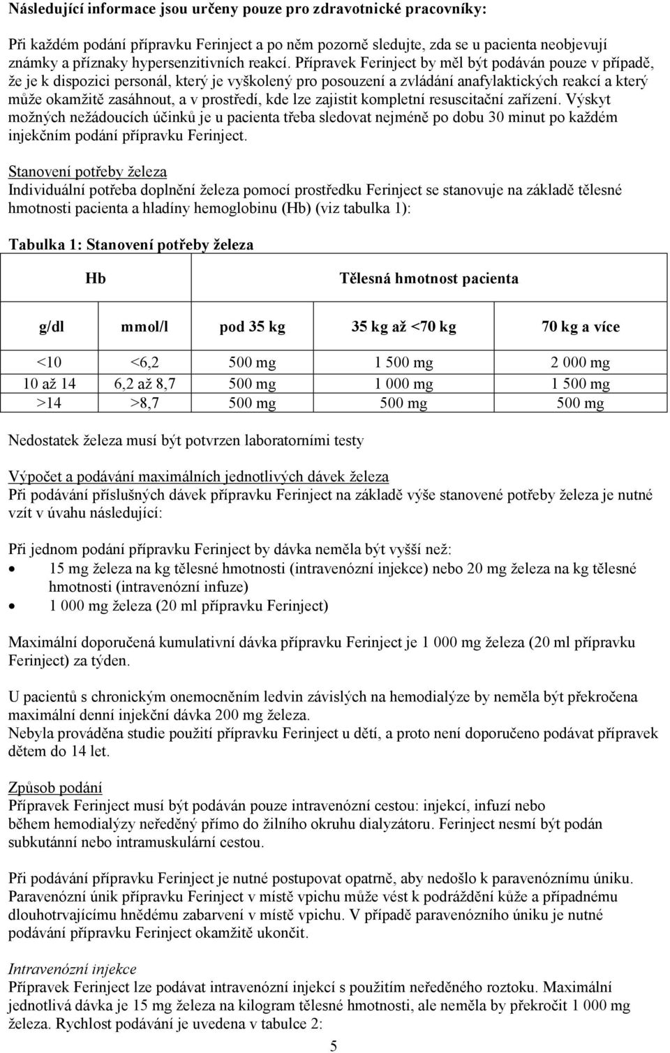 Přípravek Ferinject by měl být podáván pouze v případě, že je k dispozici personál, který je vyškolený pro posouzení a zvládání anafylaktických reakcí a který může okamžitě zasáhnout, a v prostředí,