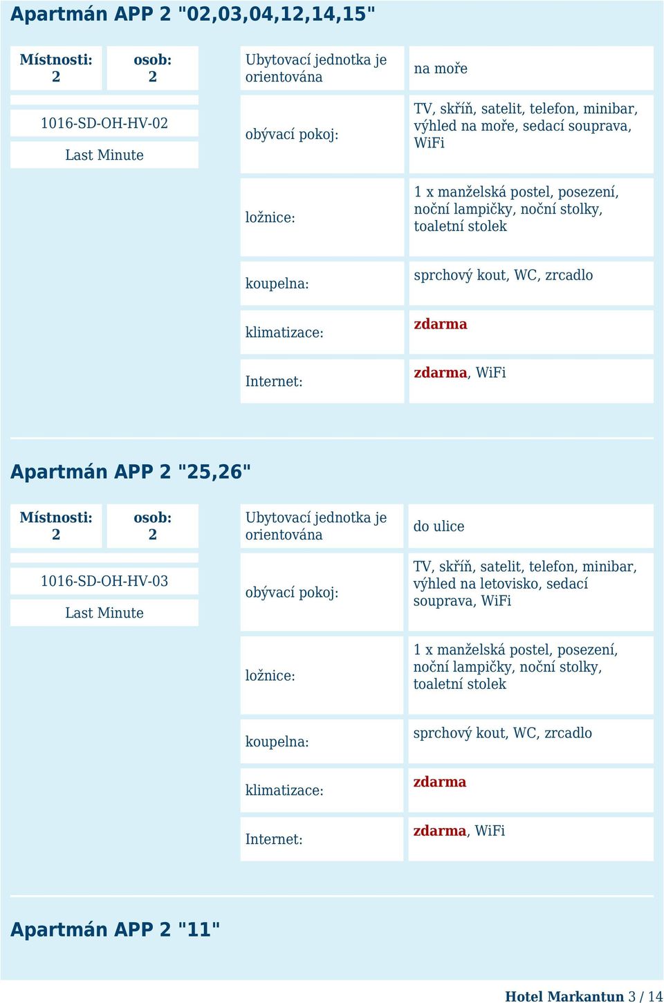 "5,6" 1016-SD-OH-HV-03 do ulice TV, skříň, satelit, telefon, minibar, výhled na letovisko,  "11" Hotel Markantun